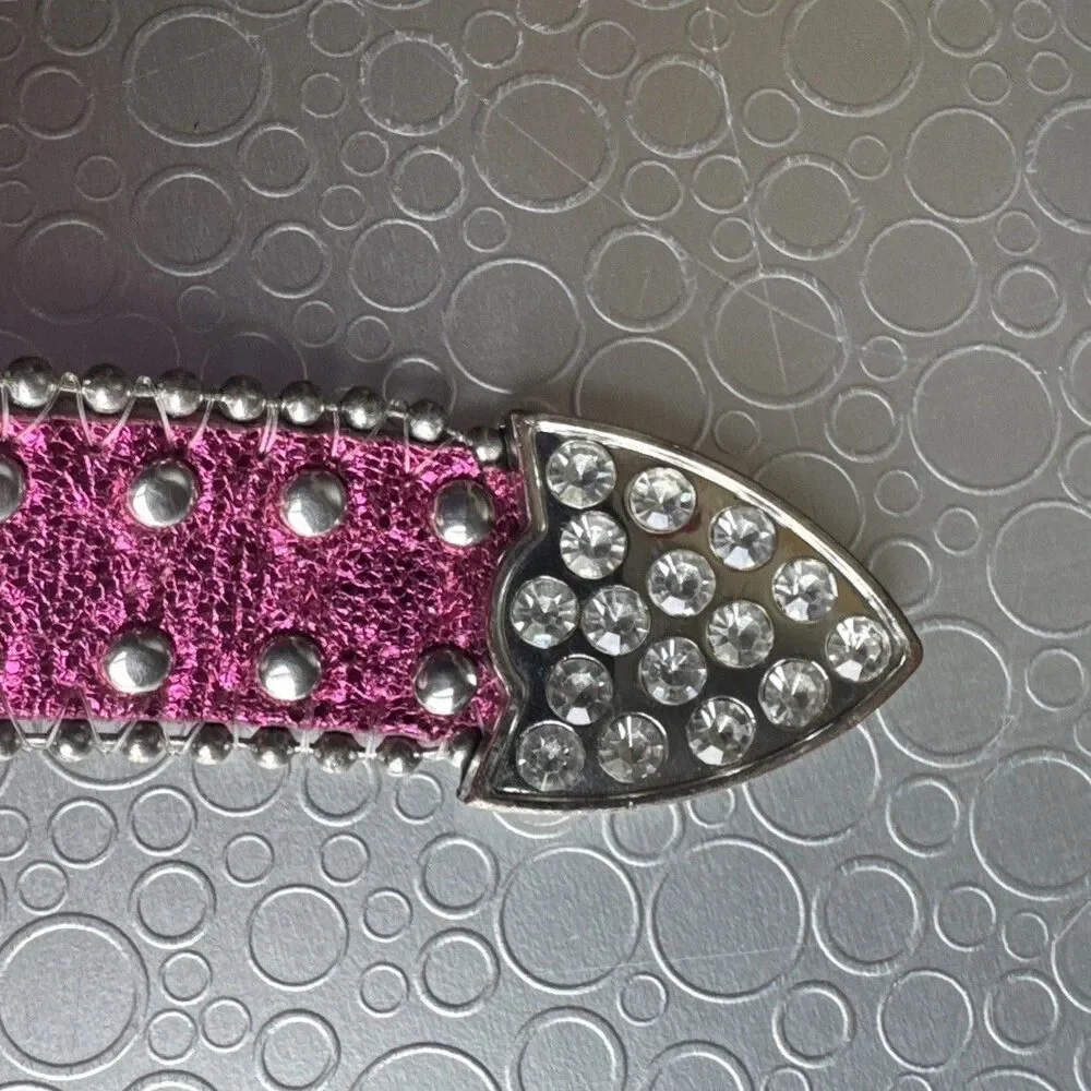 Girls Pink Bling Heart Belt Sz 7 8 M Rhinestone Embellished Strap ONLY No Buckle